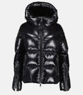 GUBBINO MONCLER DONNA NERO LUCIDO SCRITTA CAPPUCCIO